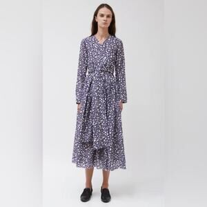 Sara Lanzi Muslin Wool Silk Blend Abstract Print belted Full Midi Wrap Dress S